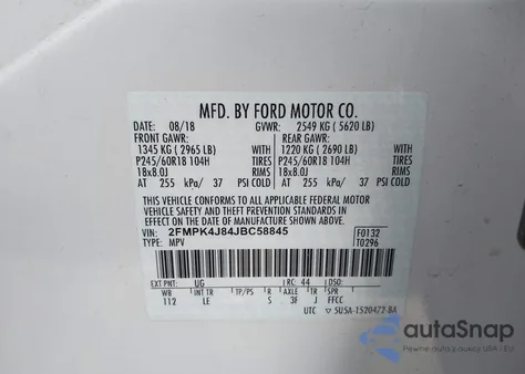 2018 Ford Edge Sel from USA, damaged, VIN 2FMPK4J84JBC58845
